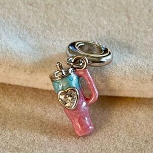 Pink and Blue enamel Stanley style Mug drink Charm fit Pandora bracelets